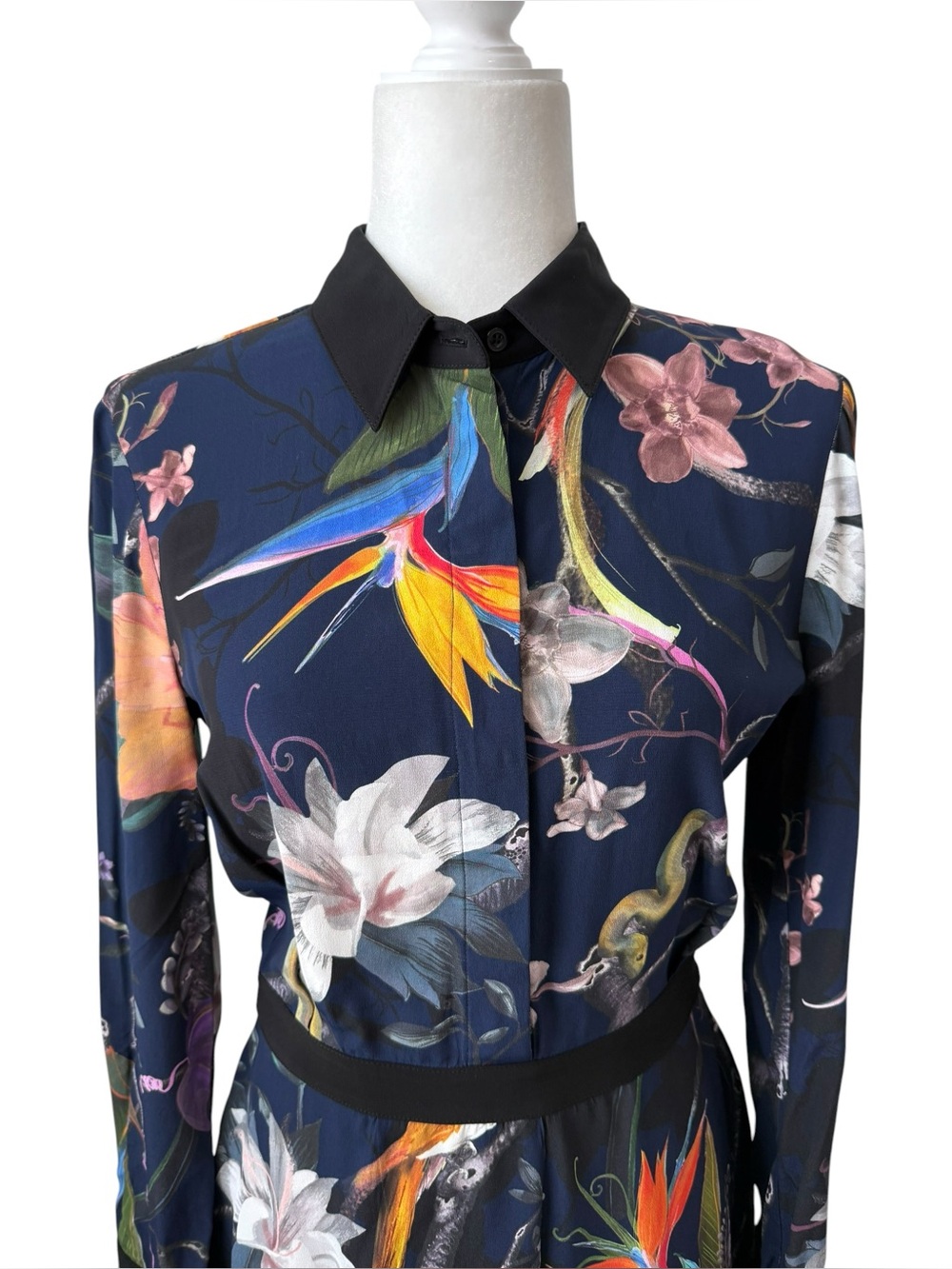 REISS Gilda Navy Rainforest Print Long Sleeve Shirt Dress Size 4 Small - Picture 6 of 13